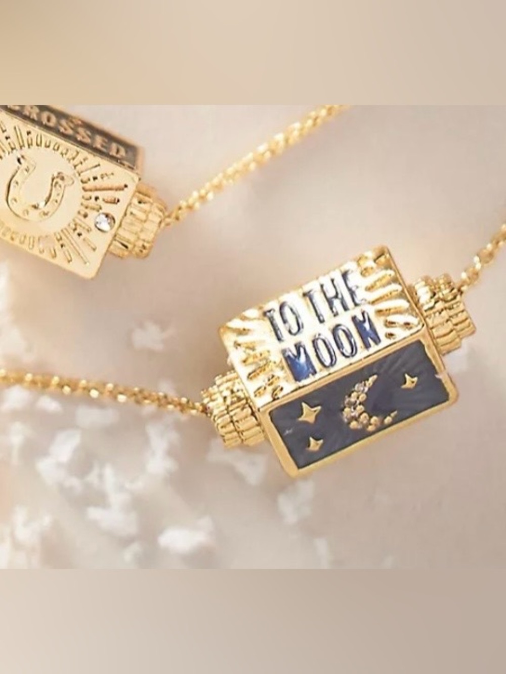 Anthropologie Gold Pendant Necklace with Navy Enamel